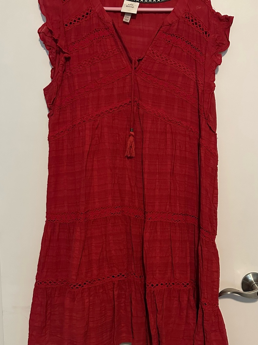 Rose & Olive Crimson Tassel-Front Midi Dress